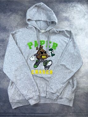 Gray Graphic Crewneck Hoodie with Green & Yellow 'PIPER CHASER' Design
